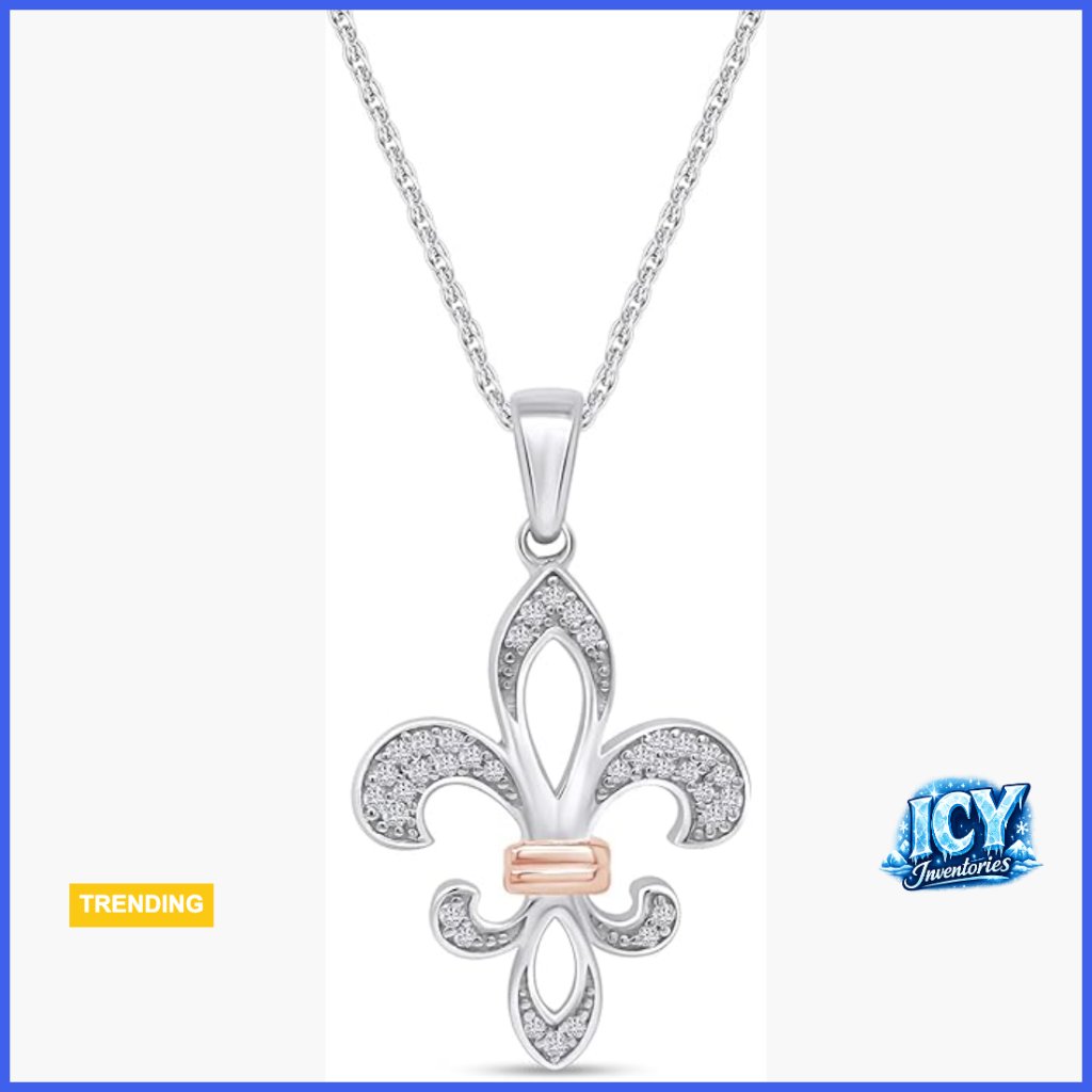 14k Gold Plated Sterling Silver Fleur De Lis Diamond Pendant Necklace